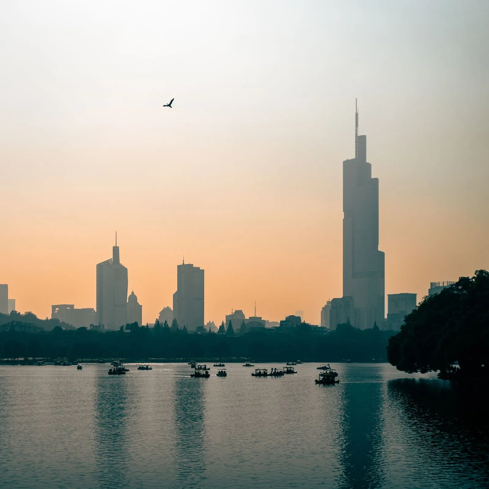 南京玄武湖标志性晚霞摄影景观